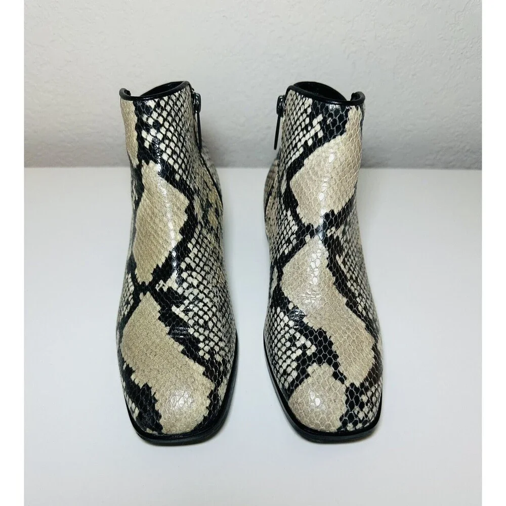 Aquatalia‎ Fuoco Cream Black Snake Print Leather Ankle Booties Women's 5.5